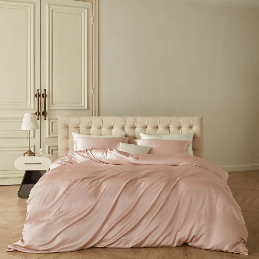 Parure de lit en soie - Housse de couette, drap-housse et taies