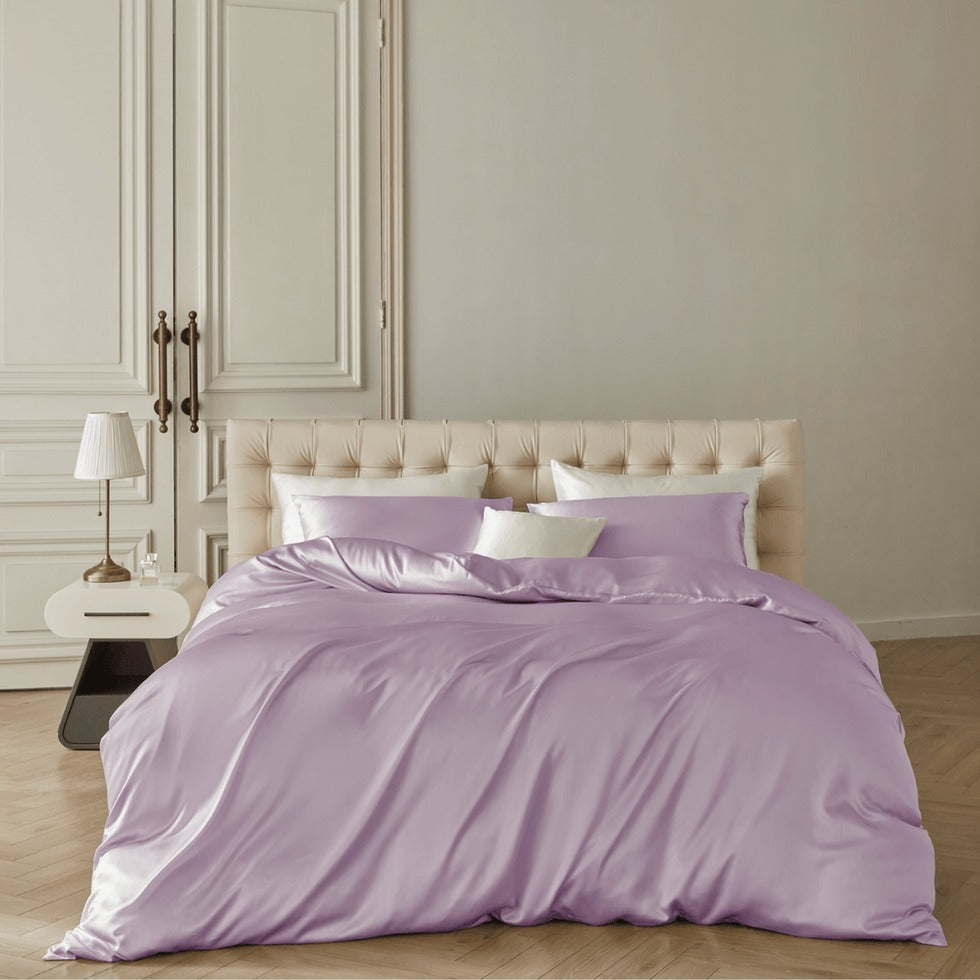 Parure de lit en soie - Housse de couette, drap-housse et taies