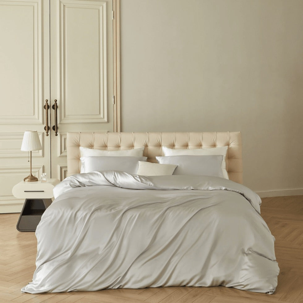 Parure de lit en soie - Housse de couette, drap-housse et taies