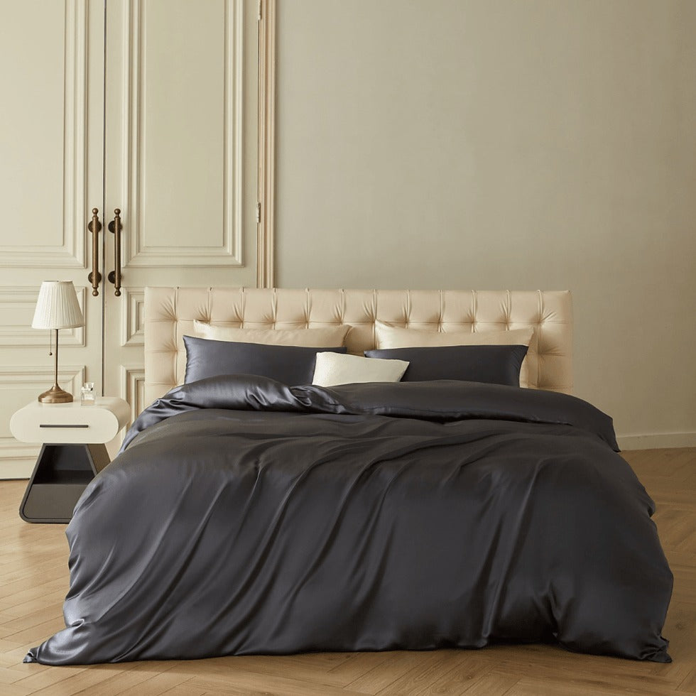 Parure de lit en soie - Housse de couette, drap-housse et taies