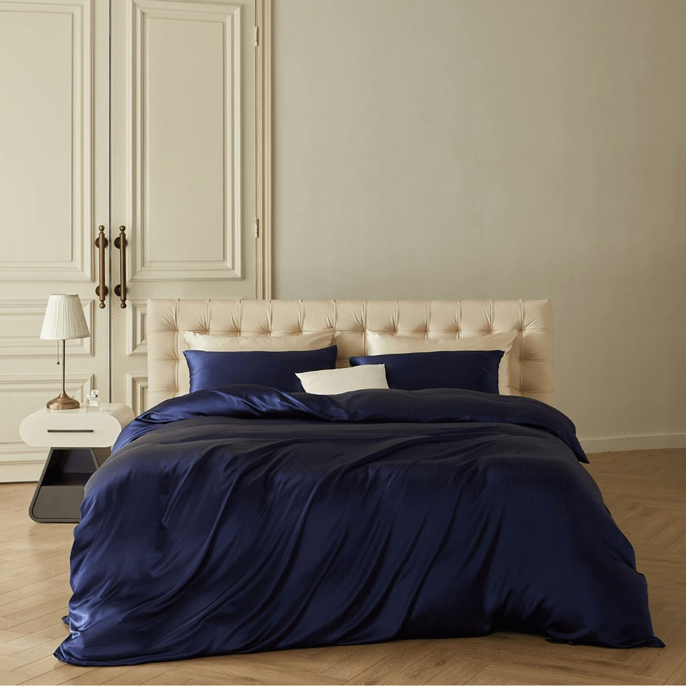 Parure de lit en soie - Housse de couette, drap-housse et taies