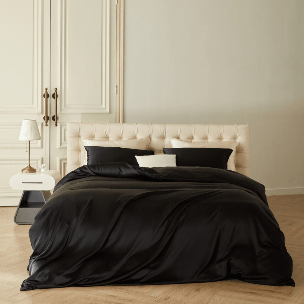 Parure de lit en soie - Housse de couette, drap-housse et taies